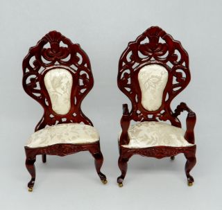 Vintage Upholstered Victorian Parlor Chairs Dollhouse Miniature 1:12