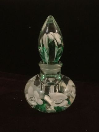 Vintage Art Glass Perfume Bottle With Stopper.  Joe St.  Clair Stamped Wht/green