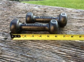 Antique Roberts Cast Iron Dumbbells Hand Weights 3 - lbs Vintage Pair Roundhead 2