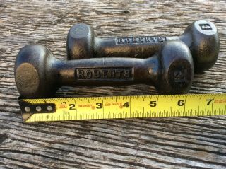 Antique Roberts Cast Iron Dumbbells Hand Weights 3 - lbs Vintage Pair Roundhead 3