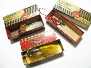 Vintage Al Foss Pork Rind Minnow Lures In Boxes
