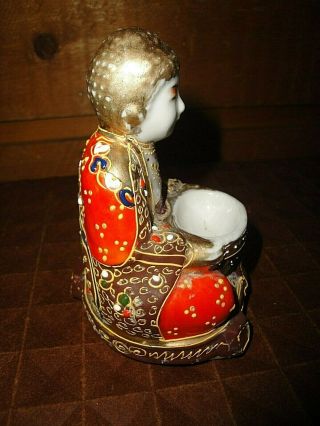 Vintage Sitting Buddha Japan Moriage Porcelain Incense Burner w Matching Vase 3
