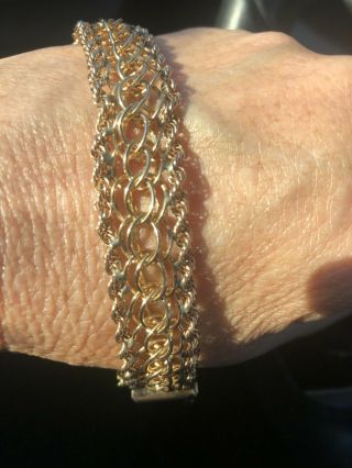 Gold Filled Charm Bracelet Double Link Signed American Vintage 7.  5 " Long 12kt Gf