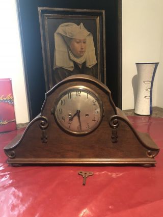 Antique German Gustav Becker Mantle Table Shelf Clock - Oak Veneer Case