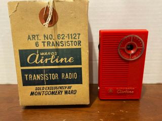Vintage Wards Airline Red 6 Transistor Radio Montgomery Wards Art No 62 - 1127