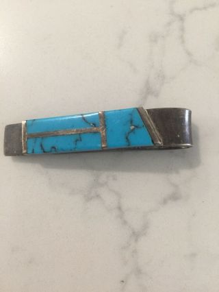 Vintage Southwest Sterling Silver Turquoise Tie Bar Clip