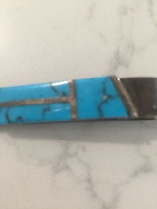Vintage Southwest Sterling Silver Turquoise Tie Bar Clip 2