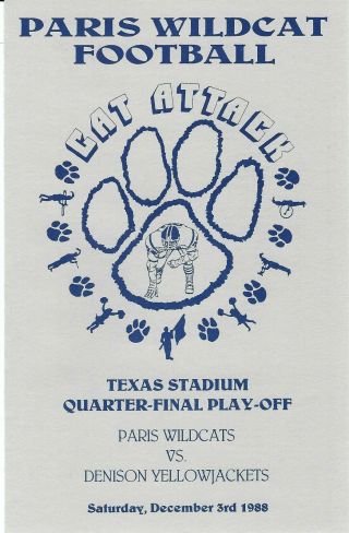 1988 Paris Vs Denison Texas High School Playoff Football Program State Champs
