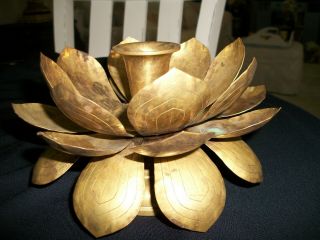 Antique Brass Lotus Candle Holder,  Large