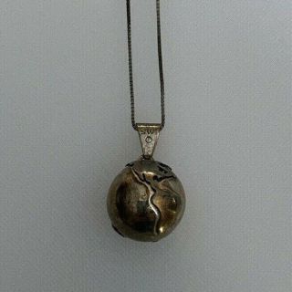 Vintage Sterling Silver Earth Globe Chime Pendant Charm With Italy Dnt Chain