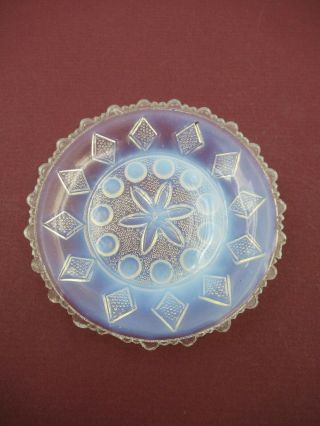 Antique Opalescent Lacy Flint Glass Cup Plate Star & Dots W/ 12 Diamonds Border