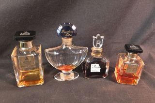 4 Vintage France Perfume Bottles Baccarat Guerlain,  Lanvin,  Raphael