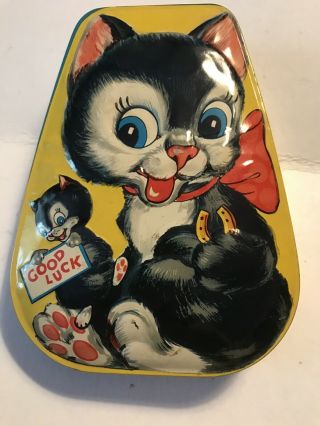 Vintage Black Cat And Kitten Good Luck Tin By George W.  Horner & Co