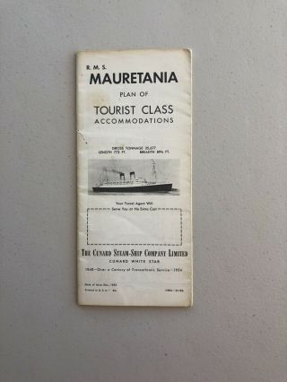 Cunard Line Rms Mauretania B&w Tourist Class Deck Plan 12/53