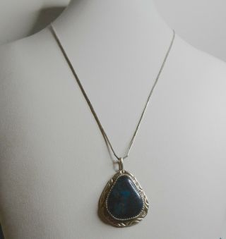 Vintage Sterling Silver Pendant Necklace Set With A Blue Stone By T.  T N8946