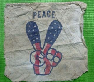 Vintage Old Peace Sign On Cotton Fabric Circa Late 1960 