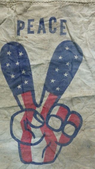Vintage Old Peace Sign on Cotton Fabric Circa late 1960 ' s to early 1970 ' s 2