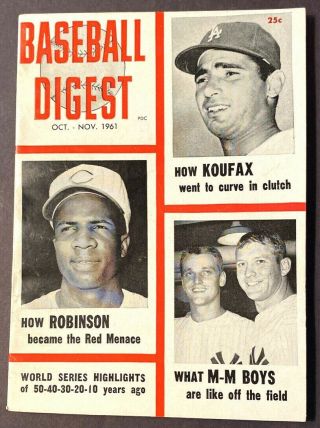 Vintage Baseball Digest Jackie Robinson Sandy Koufax November 1961 Vol 20 No 9