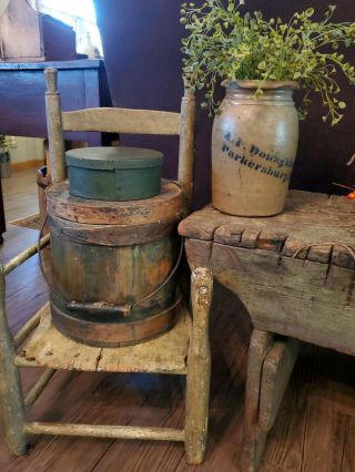 Aafa Antique Primitive Early Shaker Pantry Box With Old Green Paint