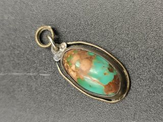 Vintage Sterling Silver Native American Indian Green Turquoise Pendant Charm