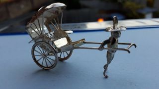 Vintage Chinese Solid Sterling Silver Miniature Model Of A Rickshaw 7.  5 Cm Long