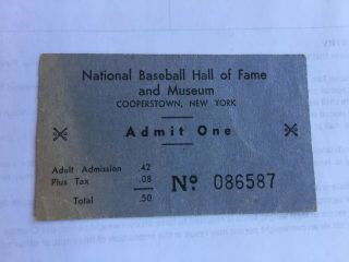 Vintage Baseball Hall Of Fame Game Ticket Stub Cooperstown,  N.  Y.  Admission.  50