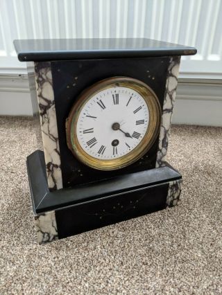 Antique Black Slate & Marble French Mantle Clock Circa 1900