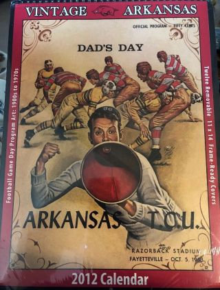 Vintage Arkansas 2012 Calendar Football Game Day Program Art 1900s - 1970s