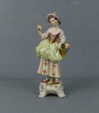 Antique Large Porcelain Dresden German Rudolf Kammer Lady Figurine By Volkstedt