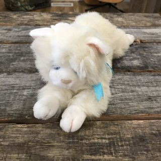 Vintage Dakin Long Haired White Persian Plush Cat Kitten Blue Eyes Bow 20”