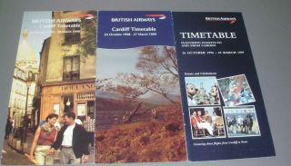 3 British Airways Cardiff Timetables 1996/97.  1997/98.  1998/99