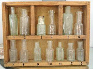 Display Of 13 Tiny Antique Oil,  Opium And Chinese Bottles.  All 100,  Years Old.