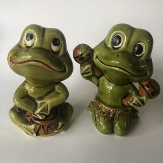 Vintage Neil The Frog Salt And Pepper Shakers Maraca Drum Skirt Allied Japan