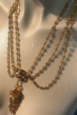 Vintage Art Deco Czech Amber Glass Festooned Necklace