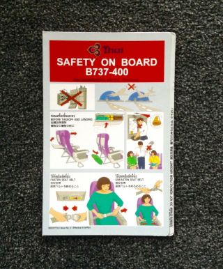 Thai Airways Boeing 737 - 400 Safety Card