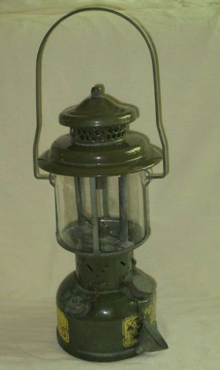 Vintage 1955 Coleman Military Lantern W/ Safe Funnel & Mantles Pyrex Globe