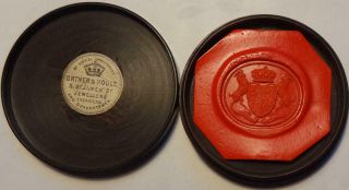Antique Wax Seal Impression Armorial Crest Lignum Vitae Box Ortner & Houle