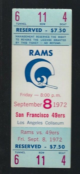 Vintage 1972 Nfl San Francisco 49ers @ Los Angeles Rams Full Football Ticket