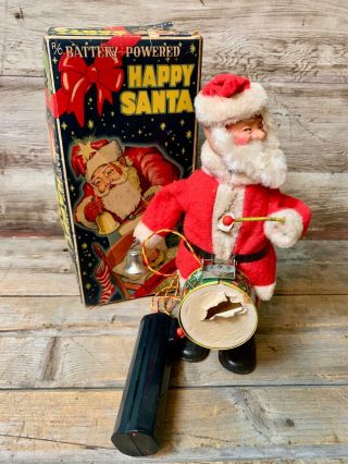 Vintage Cragstan Alps Battery Operated Japan Tin Toy Happy Santa Claus.