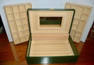Vintage Mele Jewelry Box - - Green Leatherette - Gold Stamping - Removable Trays