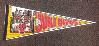 Vintage Chicago Bulls 91 92 Nba Back To Back World Champs Pennant