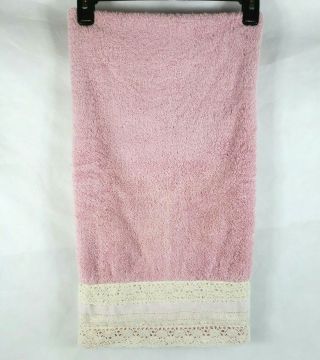 Vintage 1978 Avanti Look Bath Towel Pink W Ivory Lace Border May Be Nos 48 " X24 "