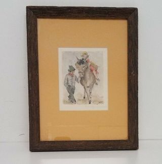 Antique 1920s Lithograph Signed Framed 13.  5 X 10.  5