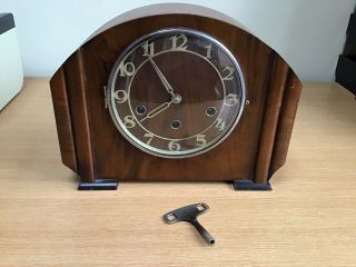 Vintage Art Deco Haller Wooden Mantle Clock Westminster Chimes