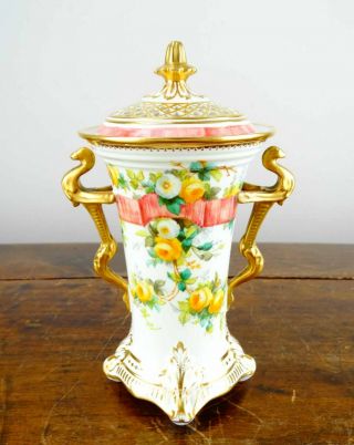 Antique Copeland Porcelain Potpourri Vase & Cover Hand Painted By T Sadler C1900