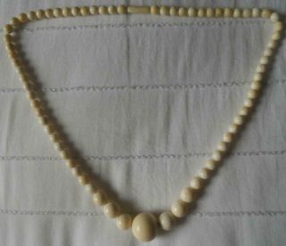 Antique Chinese Graduated Bovine Cow Bone Round Beads Necklace 57 Cm 35 Gr