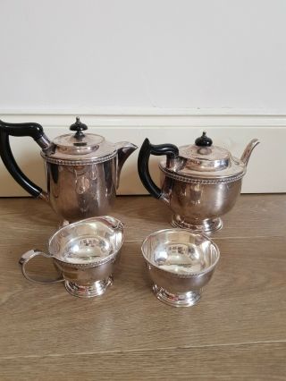 Vintage 4 Piece Silver Plated Tea Set Silver Viners Of Sheffield Alpha Plate