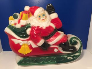 Vintage 1970 13 " Santa In Sleigh Light Up Blow Mold Empire