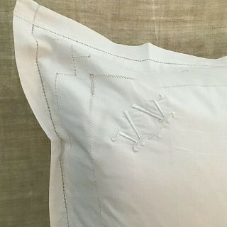 Antique/vintage French Pillow Sham Pure Linen Hand Embroidery Cross Stitch Ll
