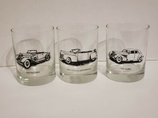 Vintage Car Drinking Glasses Set Of Three.